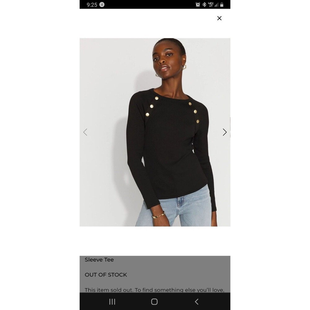 NWT WHBM FORME™ Ribbed Stretch Gold Button Long-Sleeve Tee Black Sz S YYY